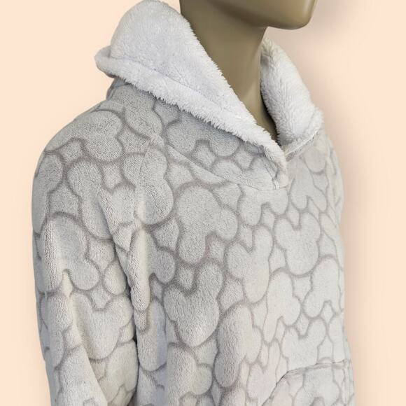 Disney Mickey Minnie Lounger Sleepwear Terry Fleece Hood Tunic Dress Size L Gray - Picture 7 of 15